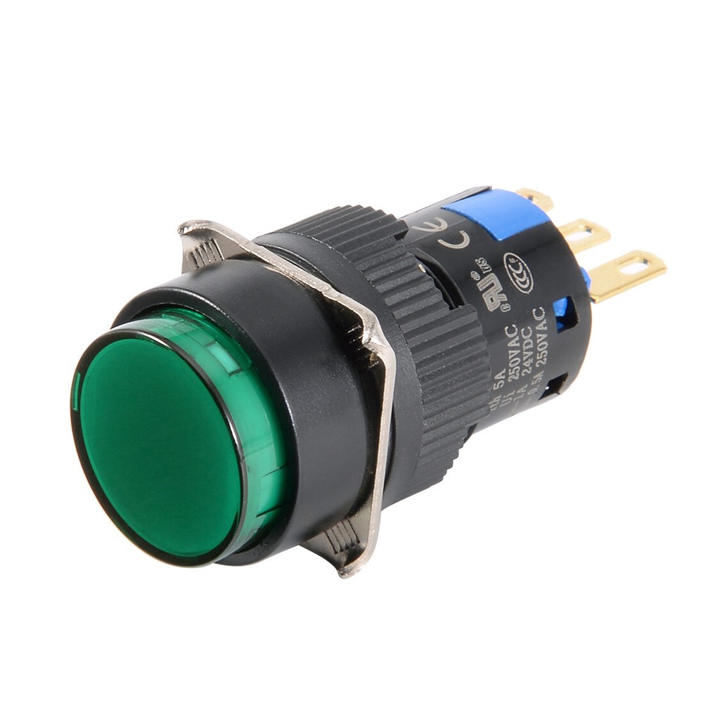 AC 250V 0.5A SPDT 3-Pin Green Round Push Button Switch NO NC-image
