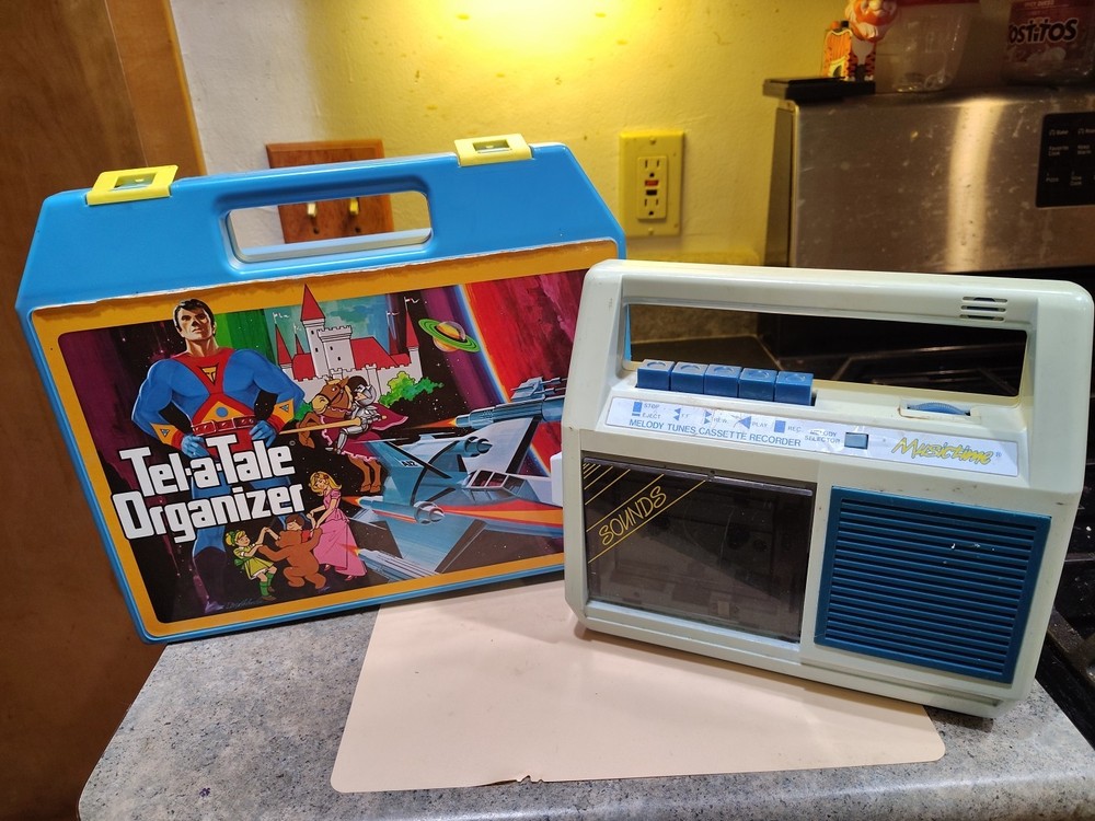 Rare Blue Vintage Tell-A-Tale Case Books Cassettes Tapes with Musictime Recorder