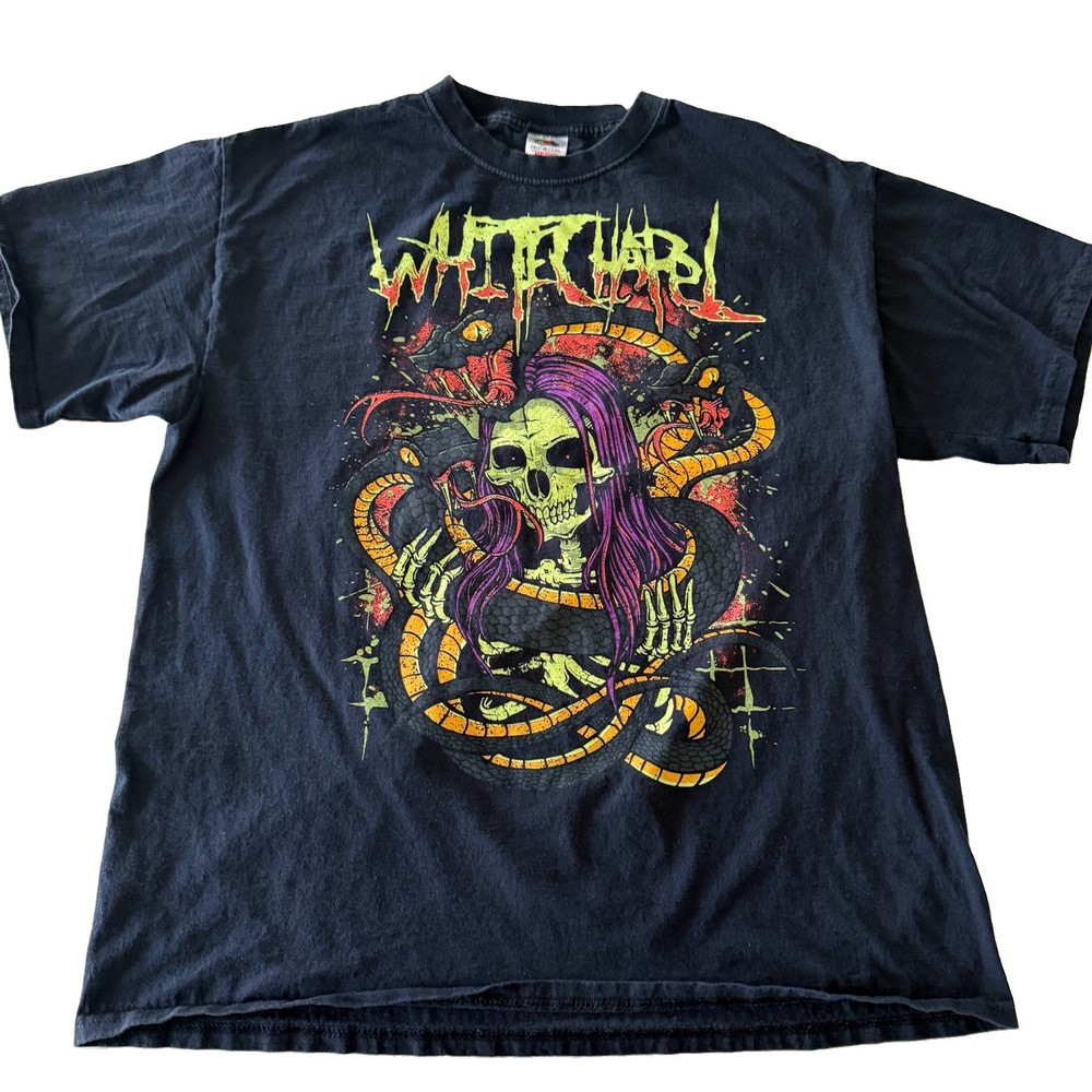 Vintage Y2K White Chapel Black Shirt Rare Deathcore Band Size XL Skeleton Snake