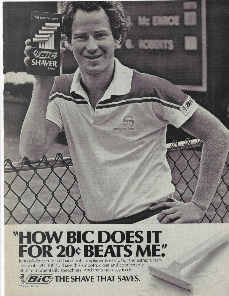 Tennis John Mcenroe  Bic Original Print Ad