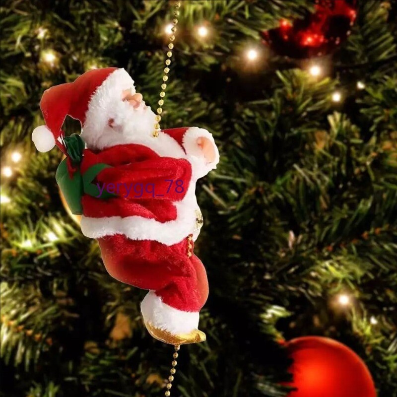 Electric Climbing Santa Claus Doll Music Christmas Tree Ornament Decor Xmas Gift