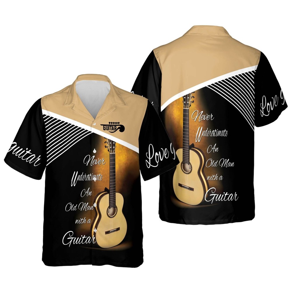 Old Man With Guitar 3d Hawaiian Shirt Love Guitar Hawaiian Shirt Mens Guitarist