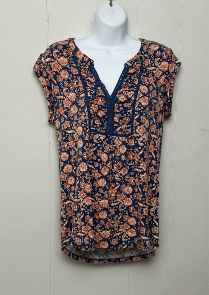 Daniel Rainn Women’s Orange and Blue Floral V-Neck Sleeveless Blouse Size S