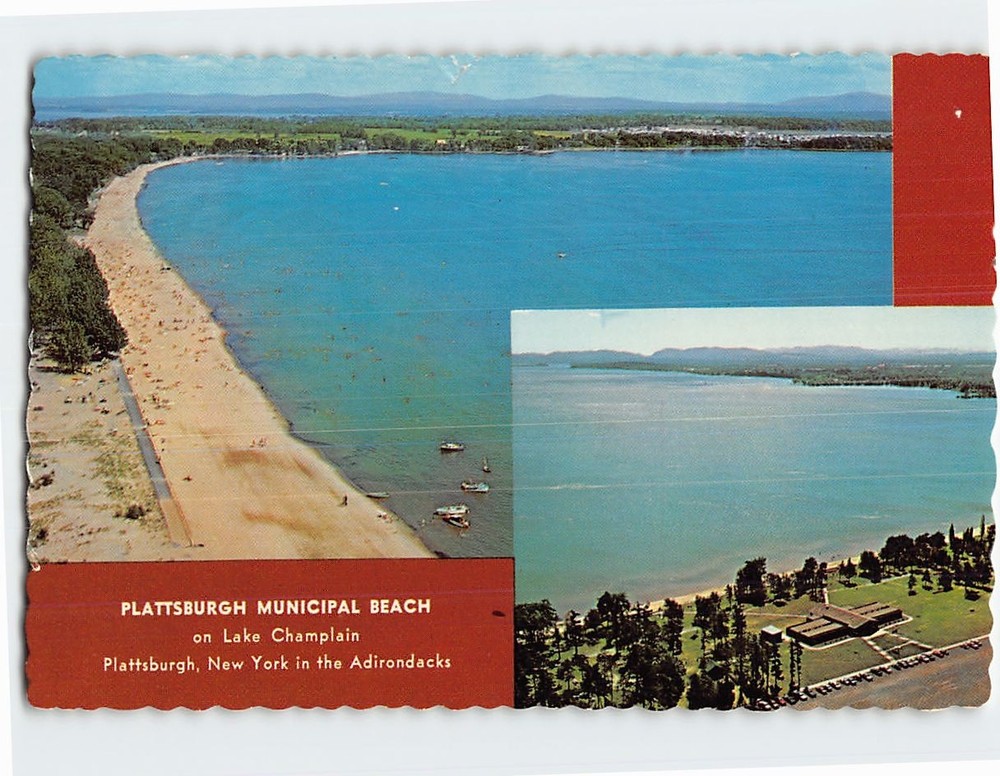 Postcard Plattsburgh Municipal Beach on Lake Champlain New York USA