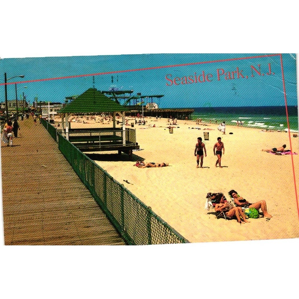 Vintage 1987 Seaside Park NJ Postcard Jersey Shore Boardwalk Beach Funtown Pier
