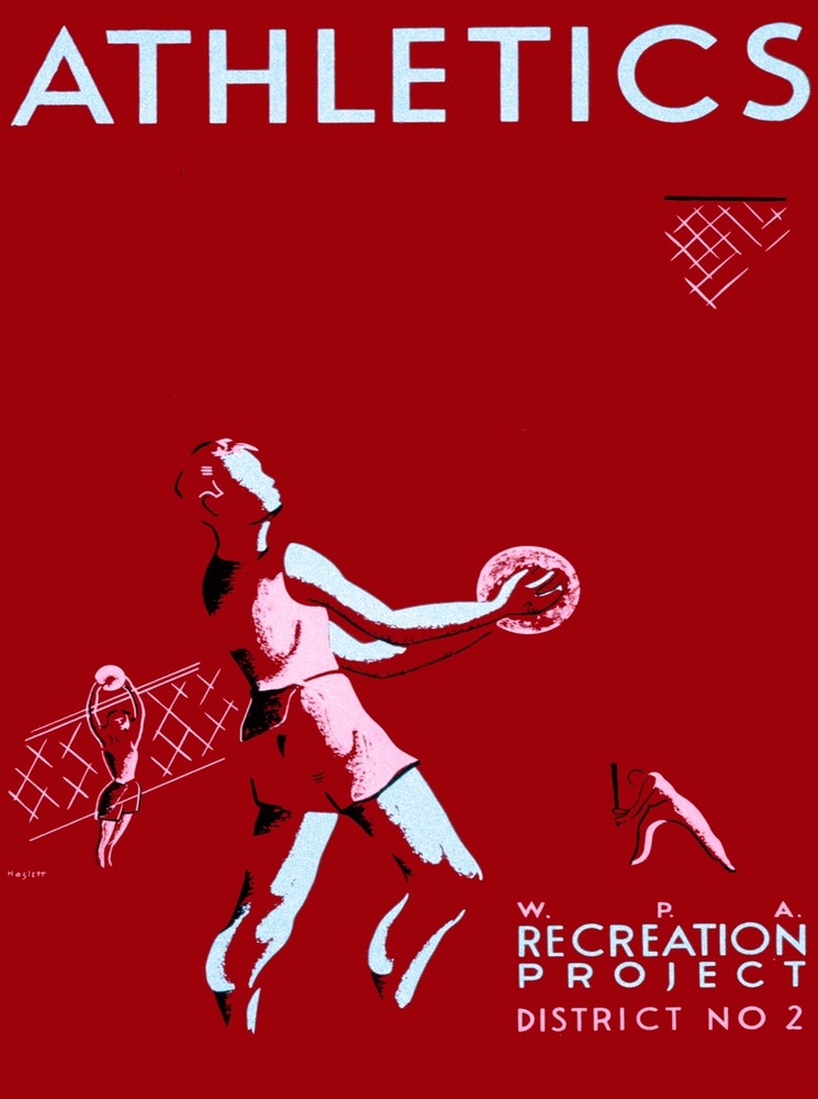 WPA Sports Red Decorative Poster. Fine Graphic Art. Wall Interior Design. 2287