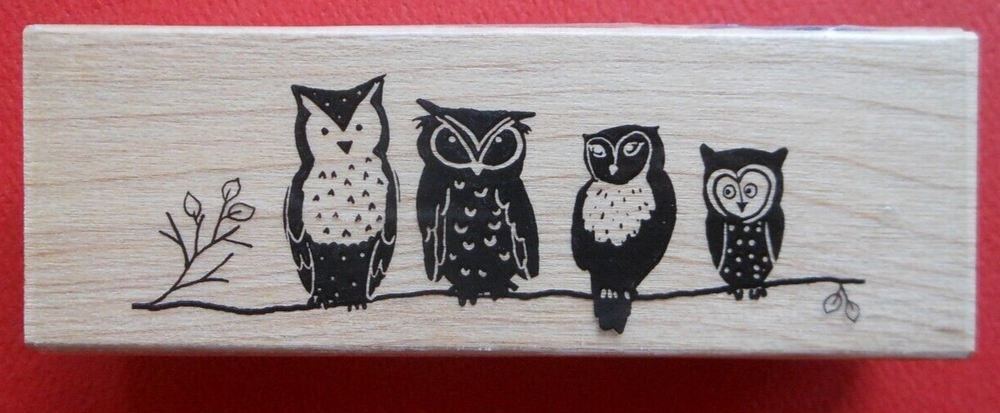 Oooo Are You Rubber Stamp MR1018 Owl Family of Four Tree Branch BIrd