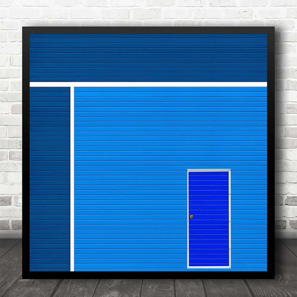 Urban Lines Blue Abstract Door Geometry Shapes Creative Edit Square Art Print
