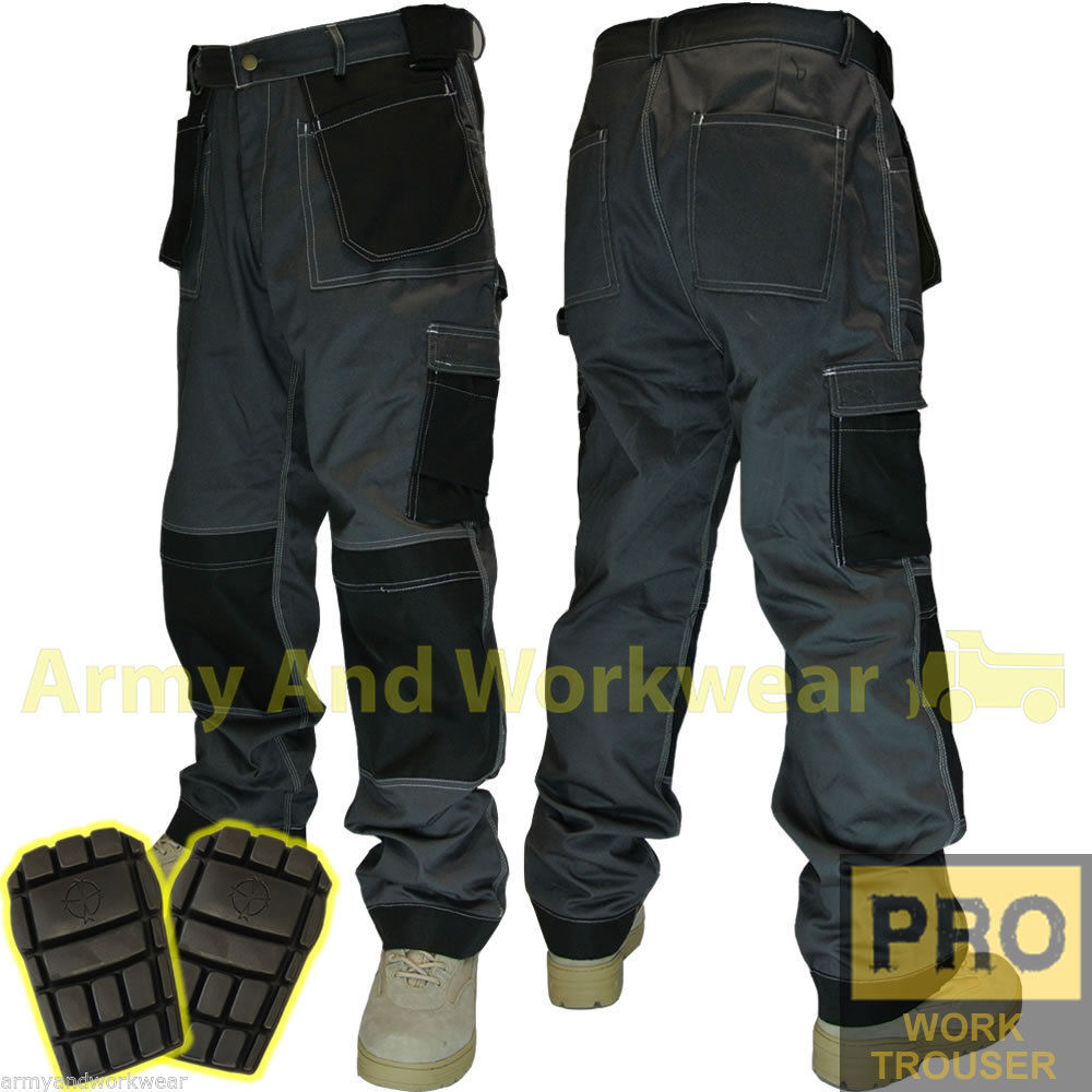 Mens Work Trouser Tuff Multi/KNEE Pocket Pro Pants Triple Stitch FREE KNEE PADS