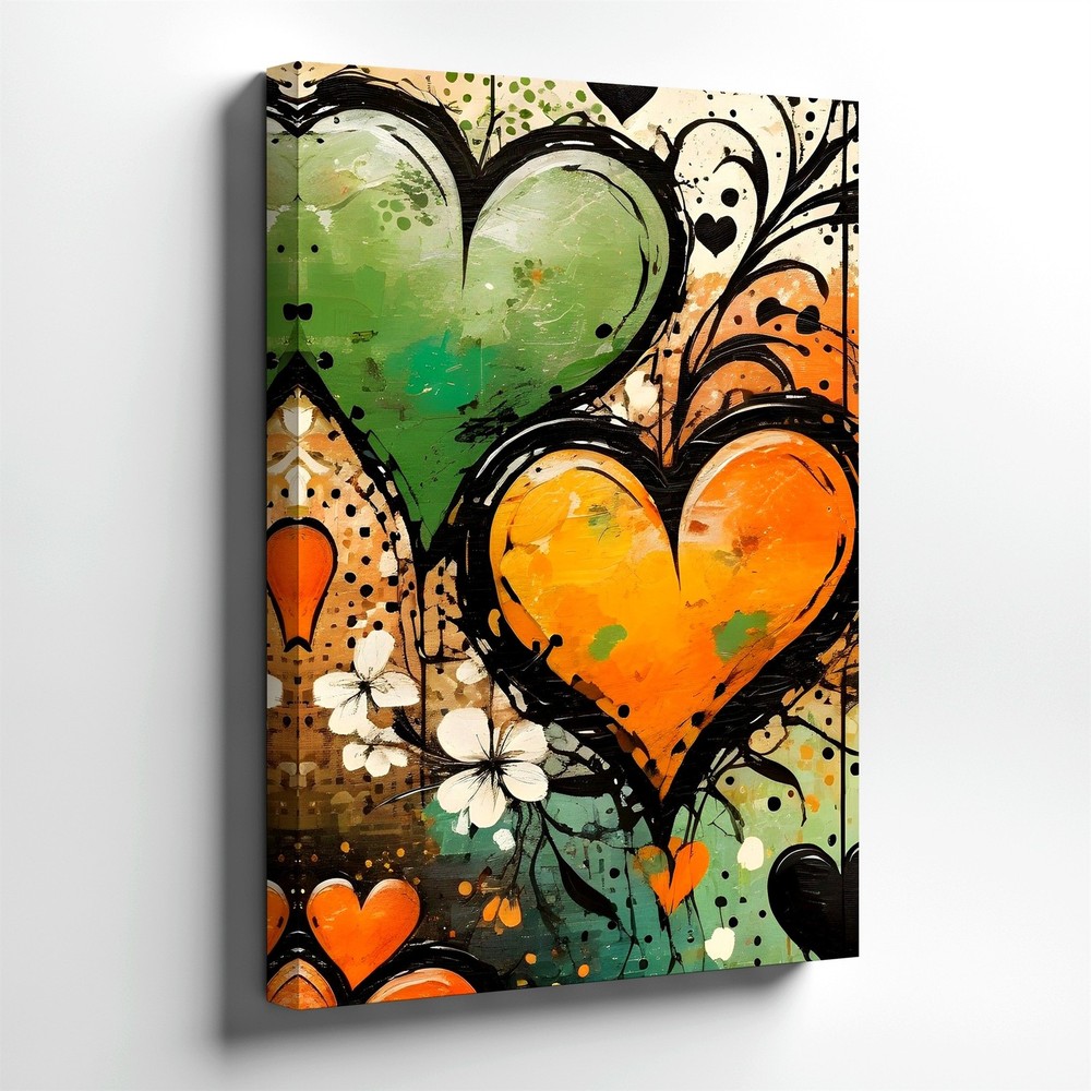 Wall Art Colorful Heart Abstract Painting Floral Graffiti Style Home Decor Print