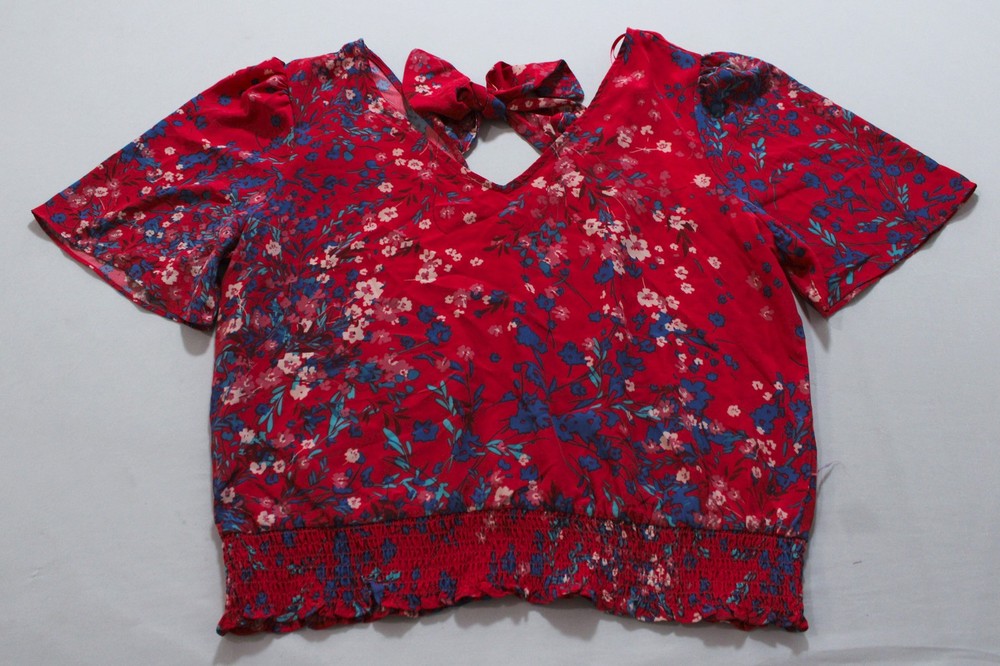 Nine Britton Women's Vicki Back Tie S/S Detail Blouse EH6 Red Size XL NWT