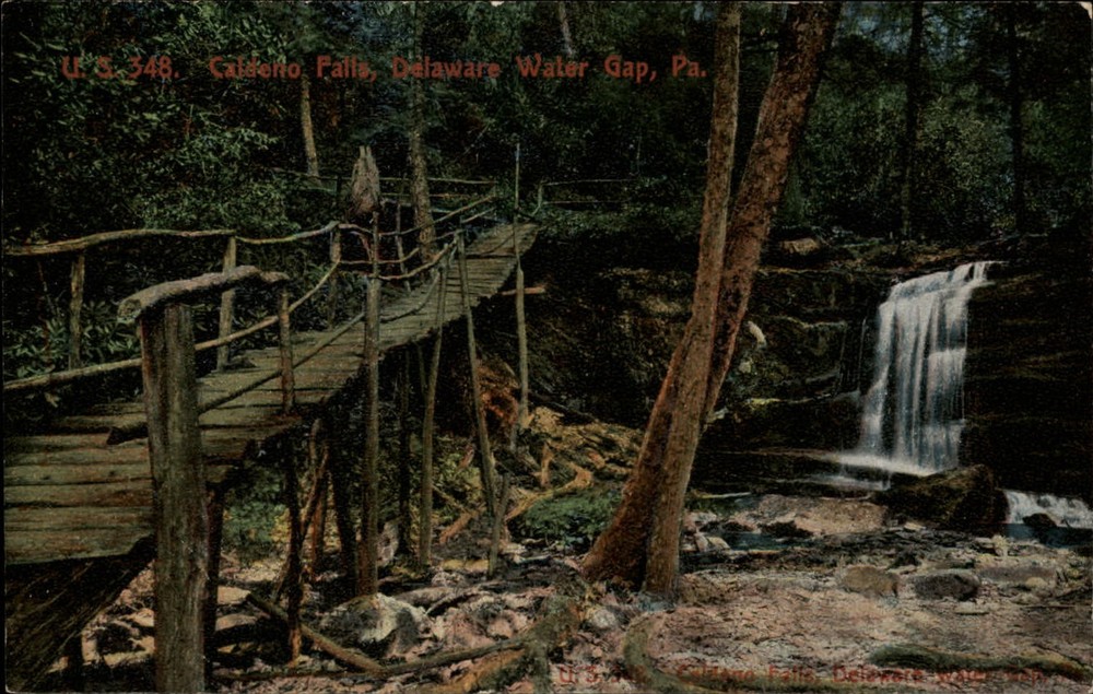 Caldeno Falls Delaware Water Gap Pennsylvania rustic bridge ~ c1910 postcard