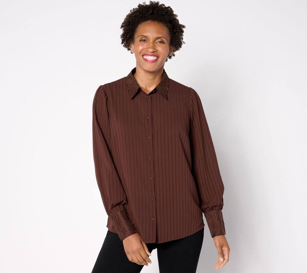 BEAUTIFUL by Lawrence Zarian Women's Top Sz L Lawence Textured Brown A660842