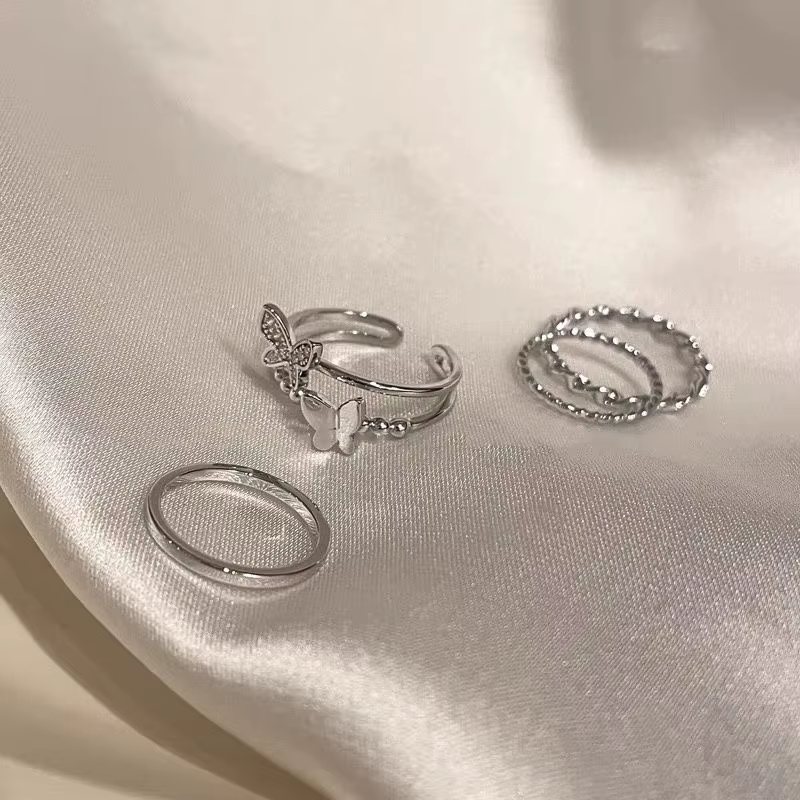 Korean Butterfly Metal Punk Rings Set for Girls Women Trendy Accessories Buckle