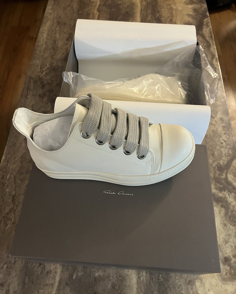 Rick Owens Men's OffWhite Leather Low Top Jumbo Lace
