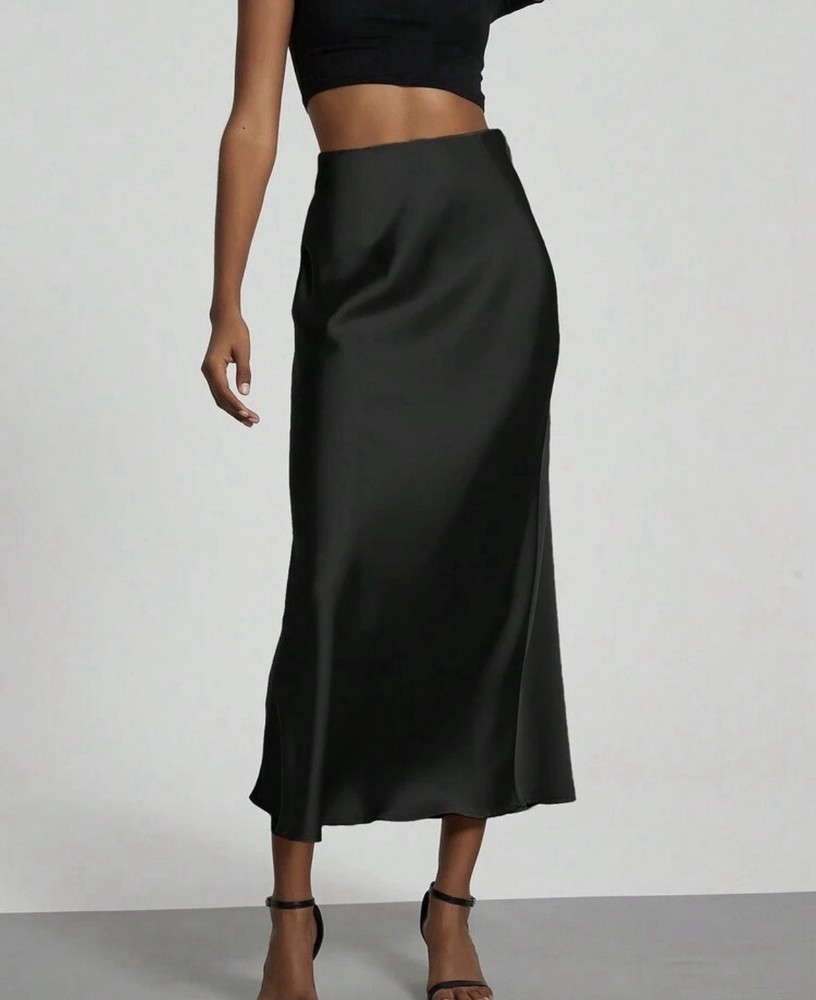 Black classy Silk Women's Skirt Maxi