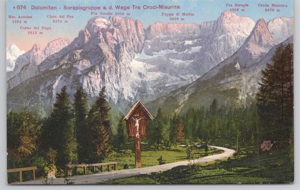 Dolomites Sorapis Group Tre Croci-Misurina Pass Italy Scenic Postcard