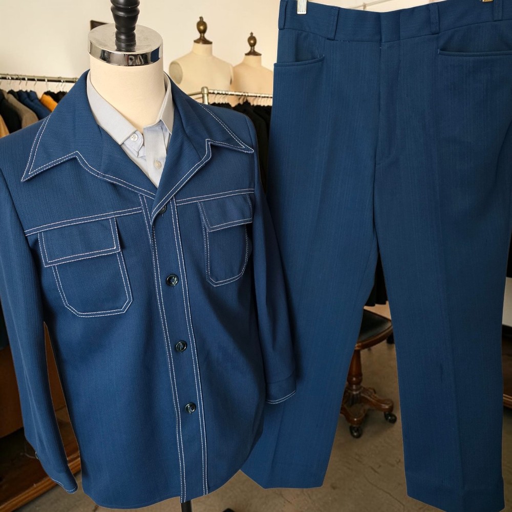Vintage 1970s Leisure Suit 42r  34x30 Dagger Collar Flare Leg Polyester