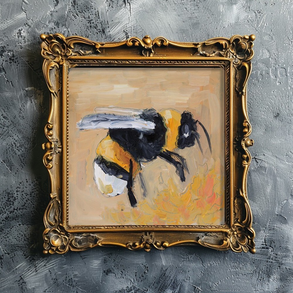 Honey Bee Oil Painting Bee Original Wall Art BumbleBee Small Decor Flowers