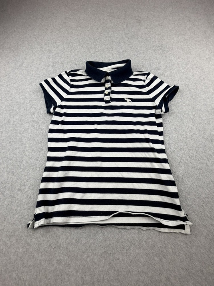 Abercrombie Polo Shirt Kids XL 16 Navy Blue White Striped Short Sleeve
