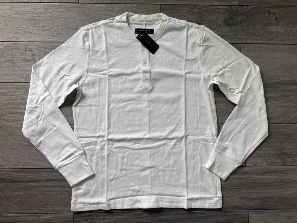 Rag & Bone Mens Classic Slub Henley Long Sleeve Jersey, White, Nwt $168