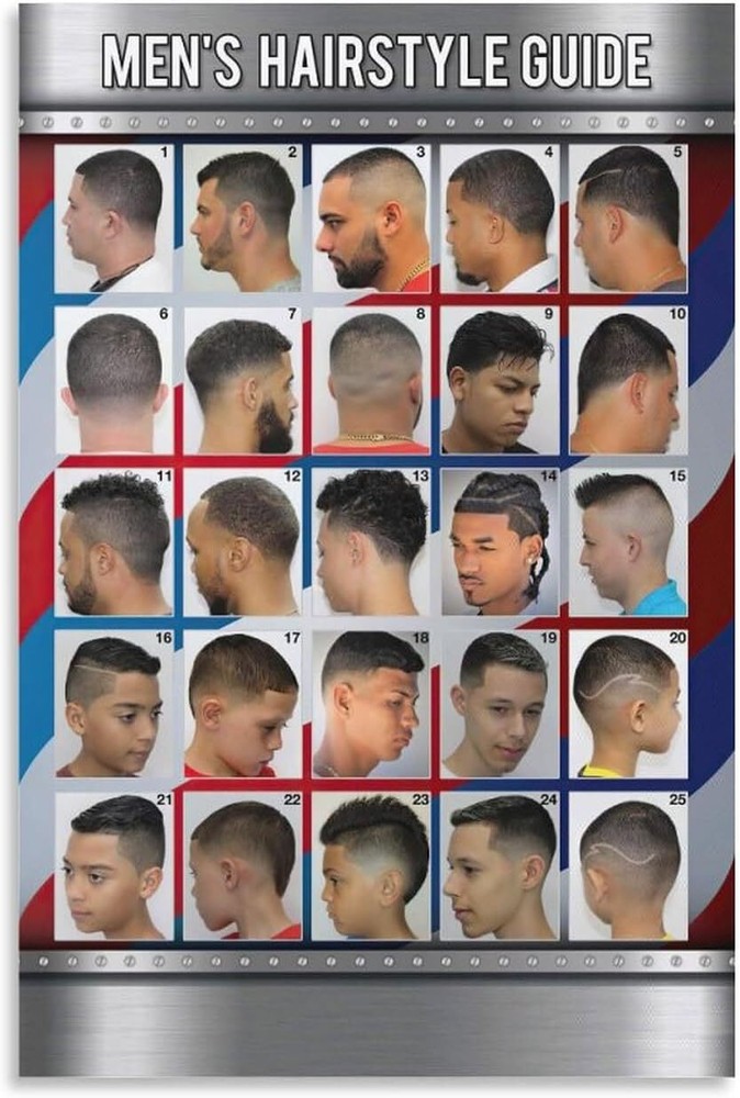 Barber Posters Men's Hairstyle Guide Poster Barber Shop Wall Art Canvas