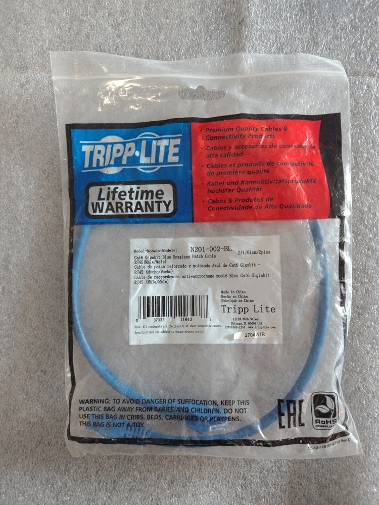 N201-002-Bl Tripp-Lite Cat 6 Patch Cord 2Ft Blue New