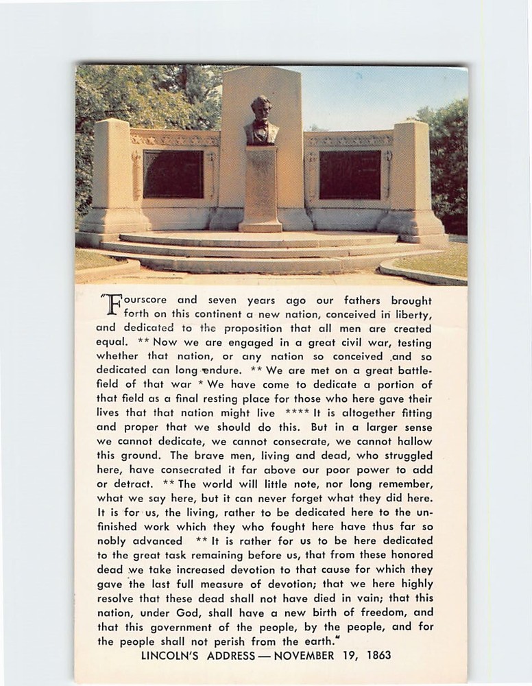 Postcard Lincoln Speech Memorial Gettysburg Pennsylvania USA