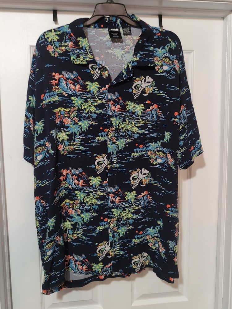 Star Wars The Mandalorian Hawaiian Button-up Shirt Baby Yoda Grogu XXL 2XL
