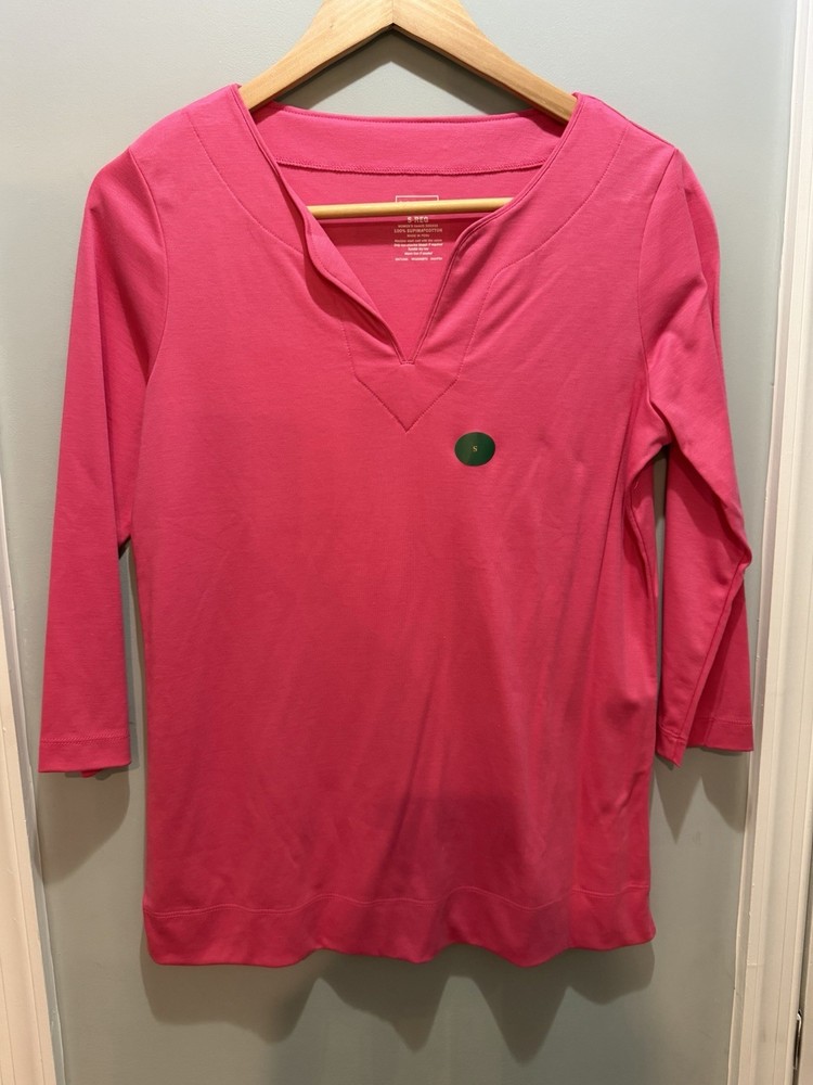 L.L. Bean Women's Tunic Top Supima Cotton 3/4 Sleeve Small NEW Hot Pink V Neck