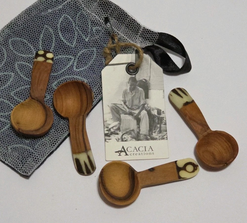 Hand-Carved Olive Wood Acacia Mini Spoons – Set of 4-image
