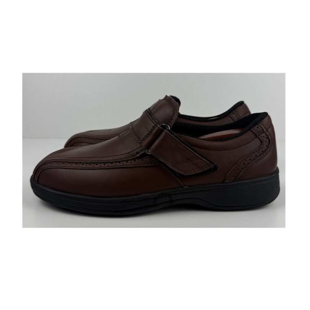 Orthofeet Men's Brown Leather Slip-On Casual Shoes Hook & Loop Comfort 8.5