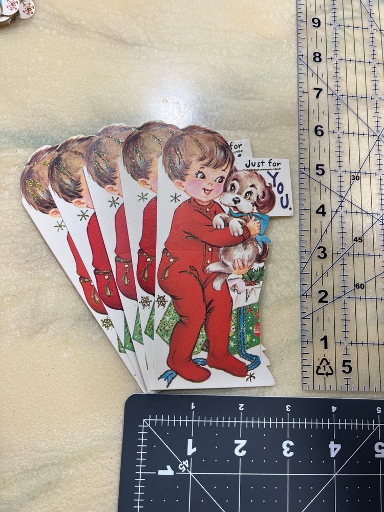 Vintage 50s Christmas Card Die Cut Embossed Glitter No Envelope Retro LOT