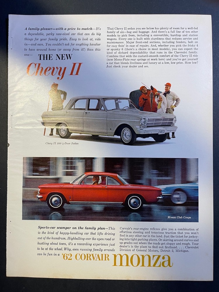 Vintage Magazine Advertisement 1962 Chevrolet Chevy II & Corvair Monza