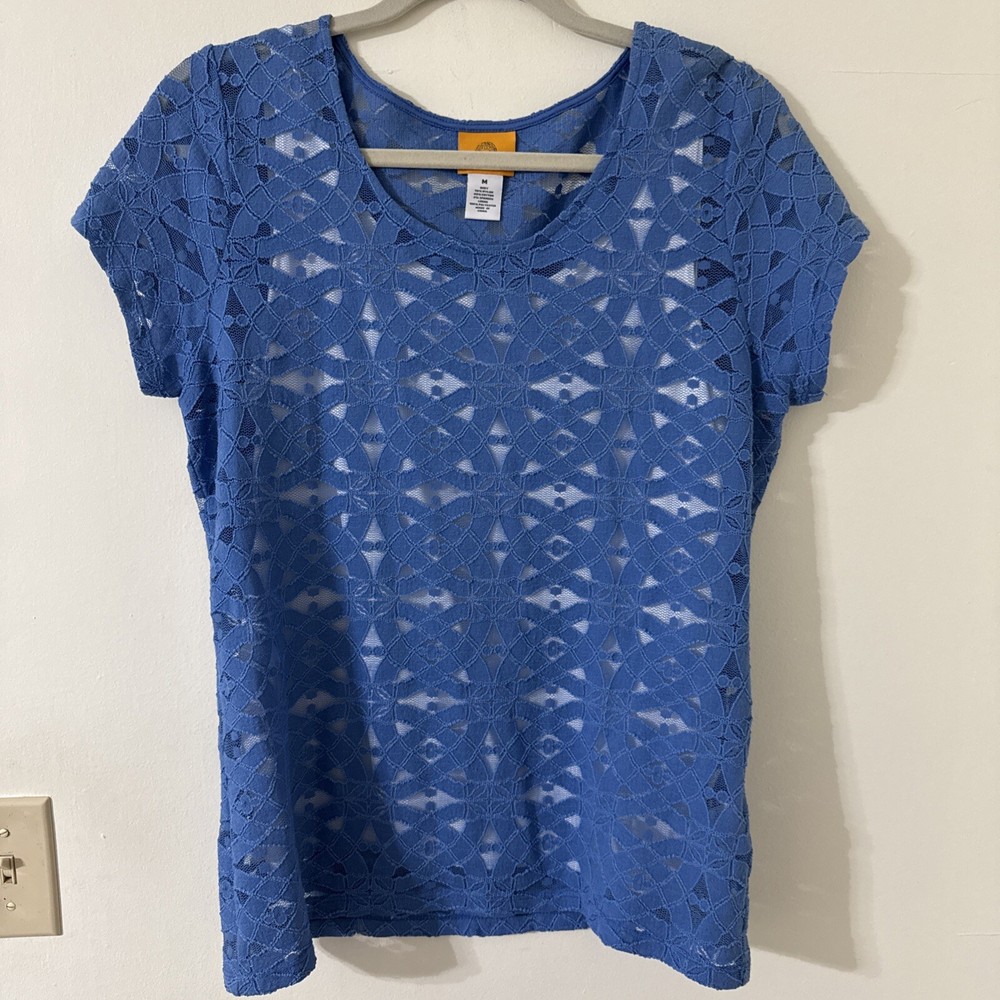 Ruby Rd Blue Blouse with White Camisole Short Sleeve Women's Size Medium