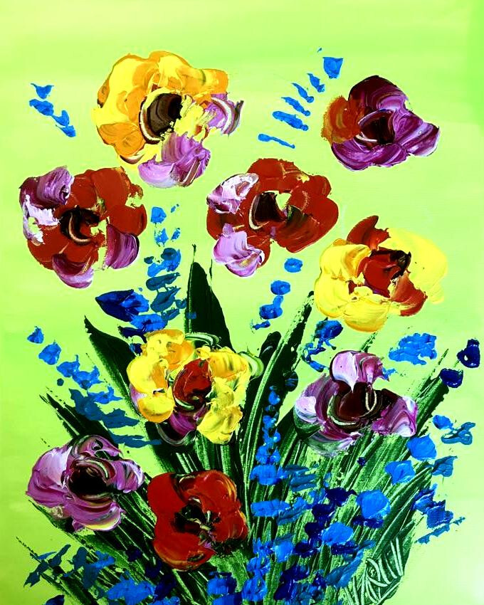 FLOWERS  BY Mark Kazav  Abstract Modern CANVAS Original Oil Painting  23D