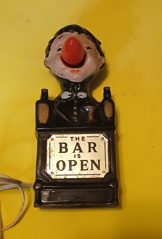 50s VTG THE BAR IS OPEN BARTENDER LAMP Japan WORKS! Cocktail Lounge Decor MCM 8