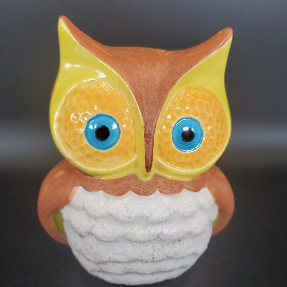 Vintage MCM Ceramic Owl Figurine Hand Painted Mid Century Modern Decor