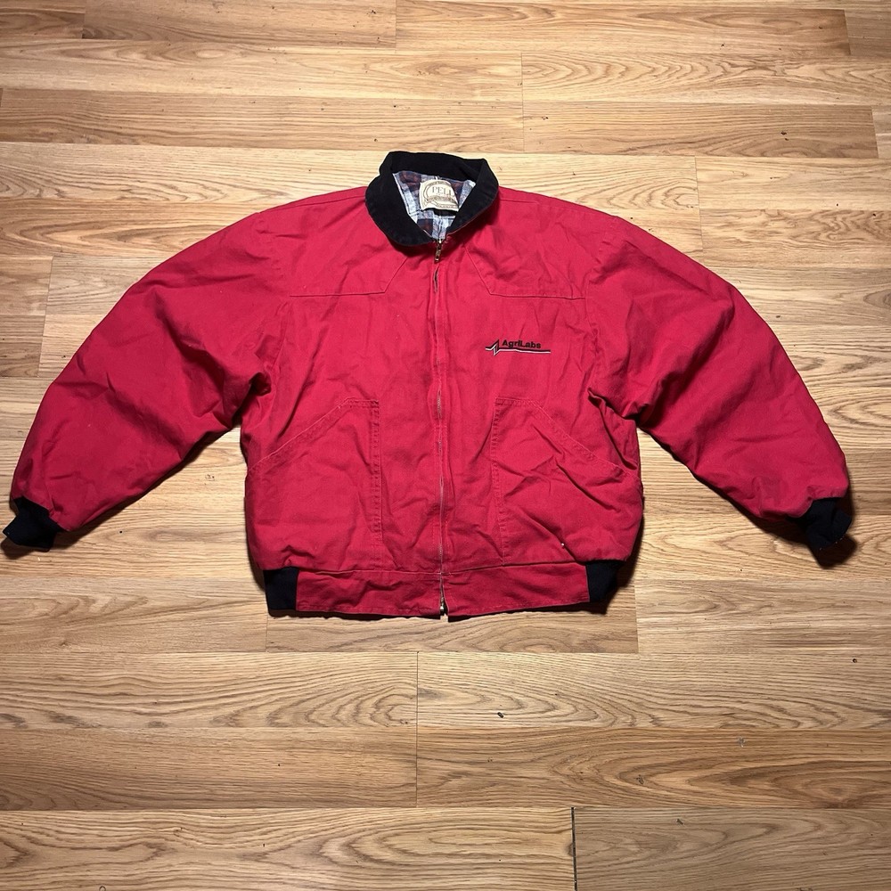USA Vintage 90s Pella Flannel Lined Canvas Work Jacket Red Corduroy Collar
