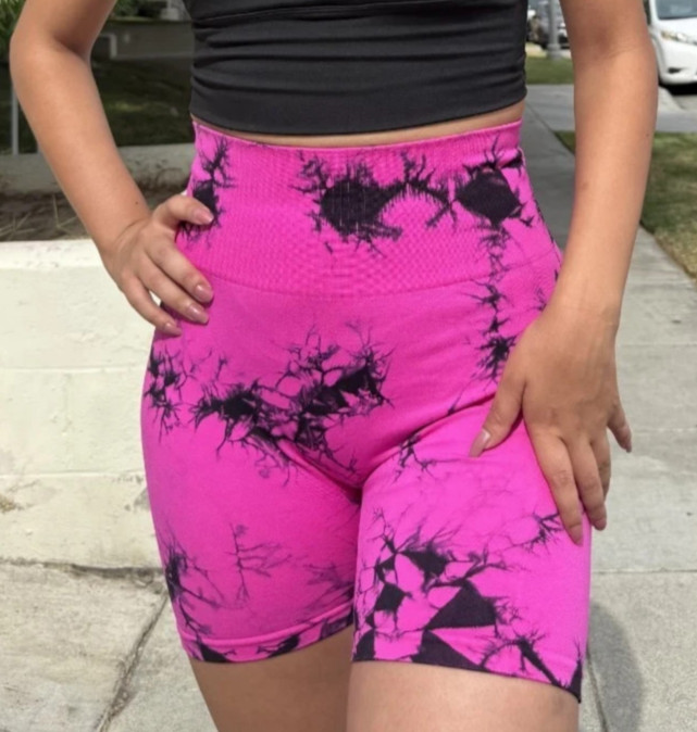 OTOS Athletic Tie Dye Biker Shorts Push Up High Waisted Activewear Stretch L/XL
