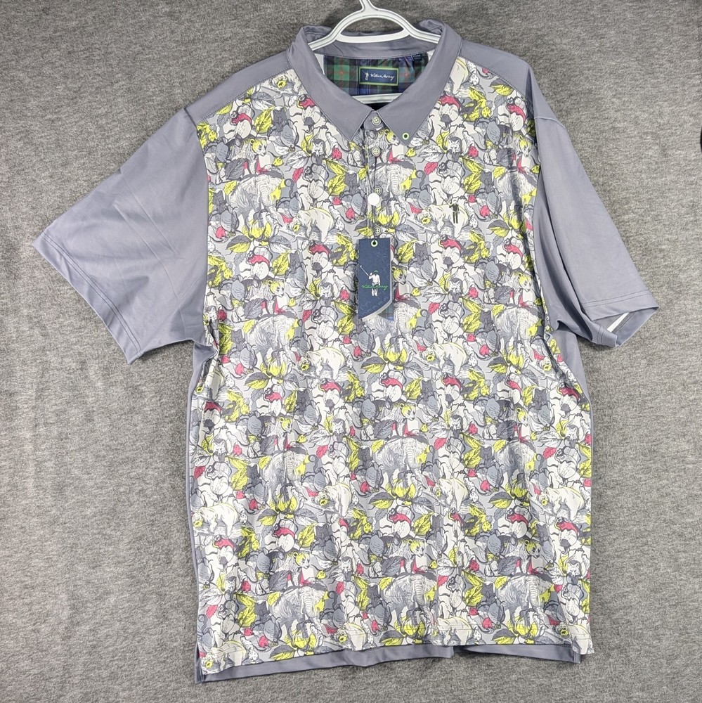 William Murray The Jungle Print Performance Polo Men's Gray Size XXL Golf