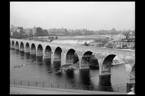 Saint Anthony's Falls,bridge,milling district,Minneapolis,Minnesota,MN,1900