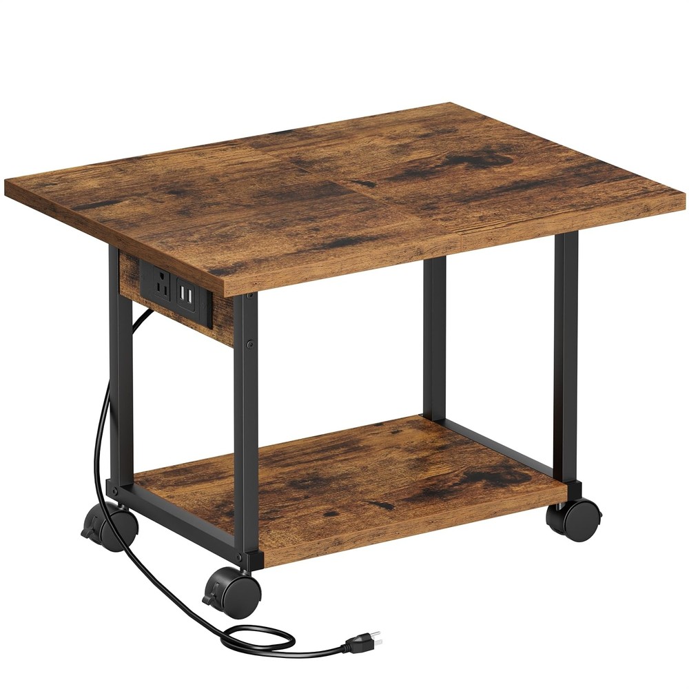 2-Tier Printer Stand with Wheels  Charging Station for Home Office