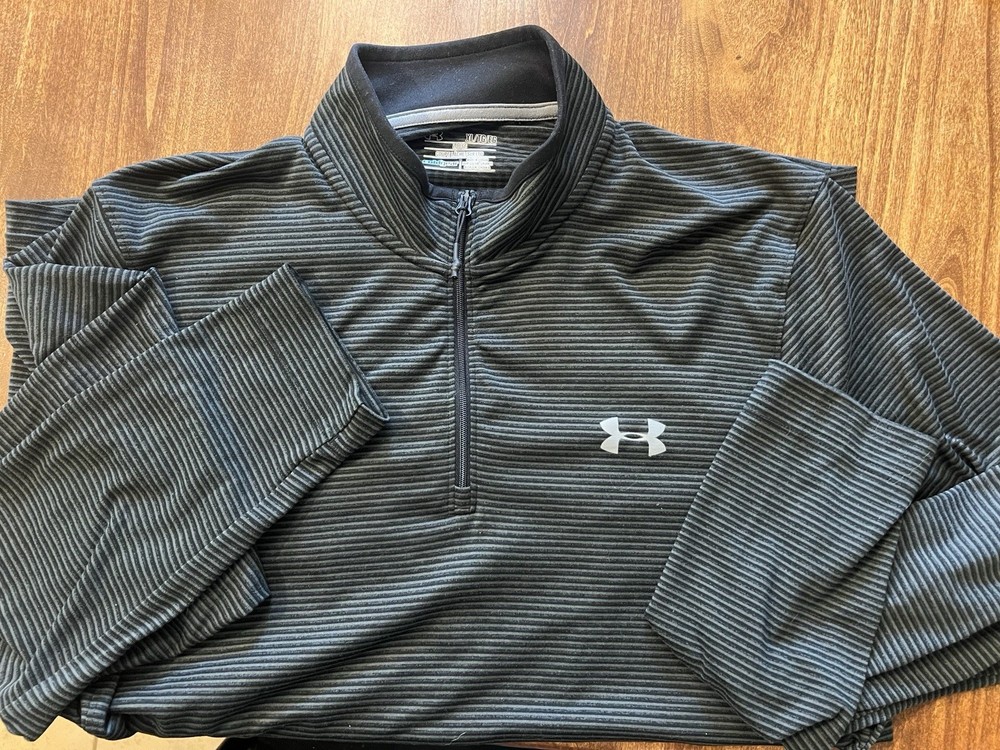 Under Armour ColdGear 1/4 Zip Pullover Mens XL Black Gray Striped Loose Fit