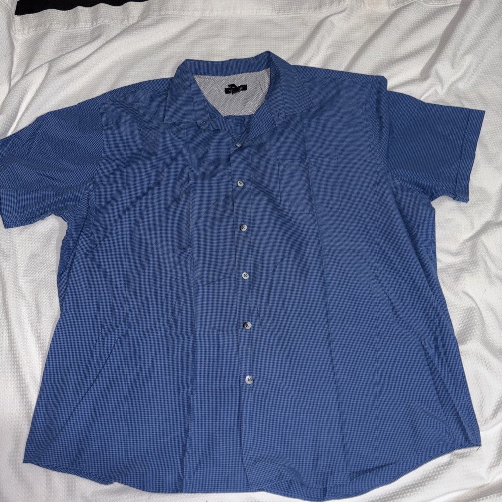 Van Heusen Men's Button Up Shirt Blue XXL Check Short Sleeve 2XL