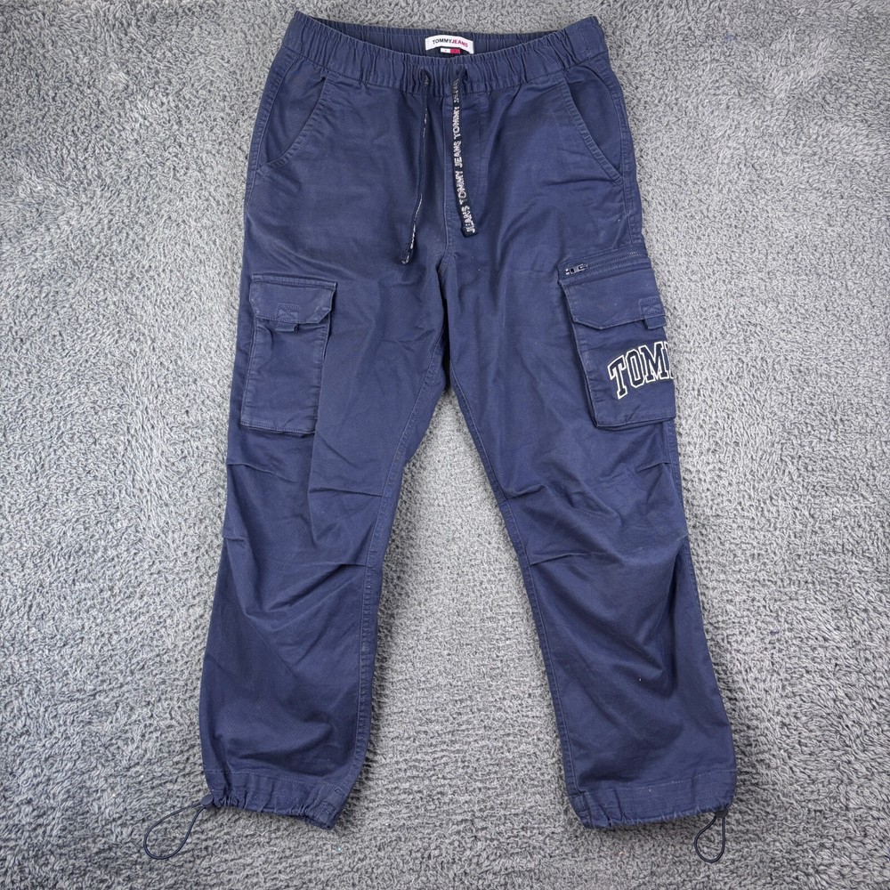 Tommy Jeans Mens Blue Cargo Pants W32 Baggy Hip Hop Style with Pockets
