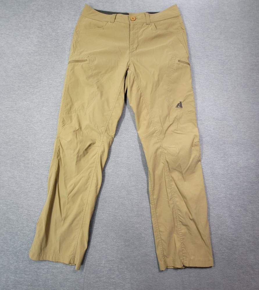 Eddie Bauer Mens 33x32 Beige First Ascent Straight Leg Hiking Pants with Zip Pockets