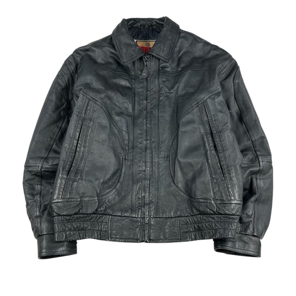 Vintage 90s Cooper Bomber Jacket Black Leather Aviator Zip Up Biker Men’s Medium