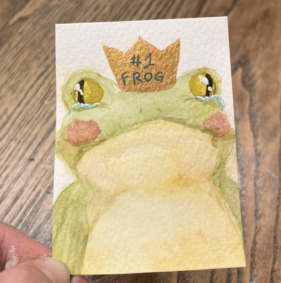 ACEO print #1 Frog touched by nomination metallic Watercolor Painting 3.5x2.5