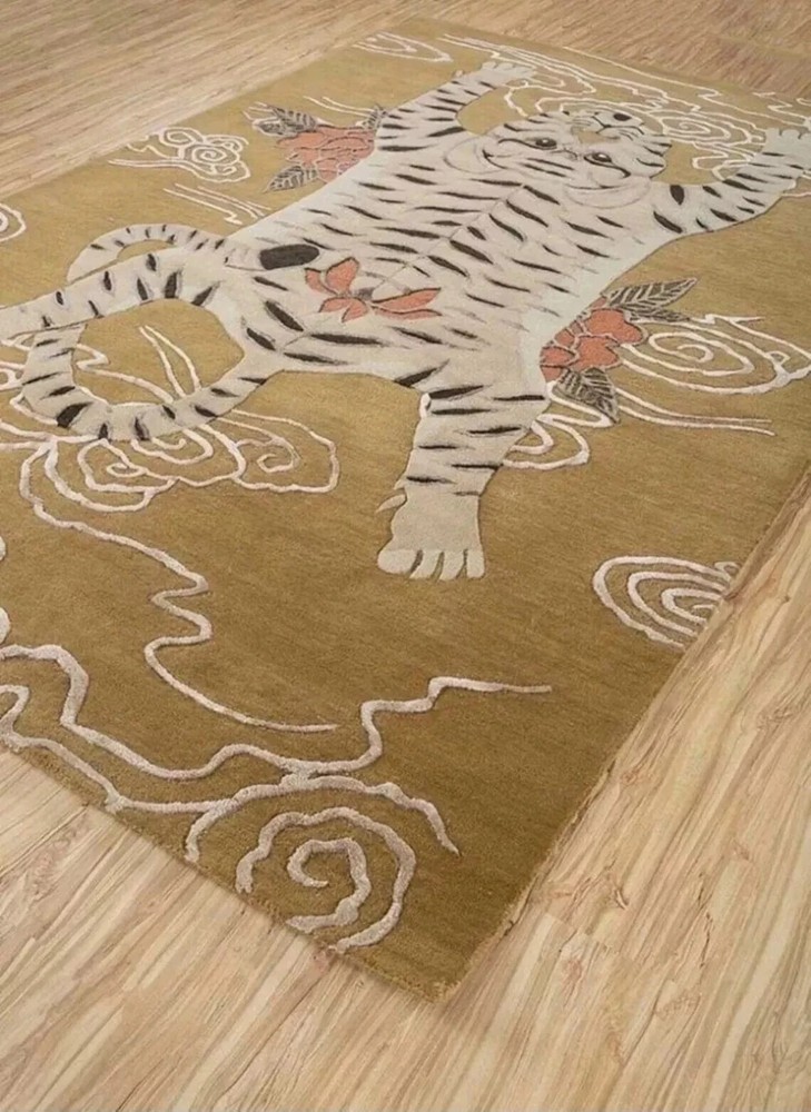 Hand Tufted Tibetan Tiger Rug Handmade Animal Carpet Woolen Area Rug Bohemian